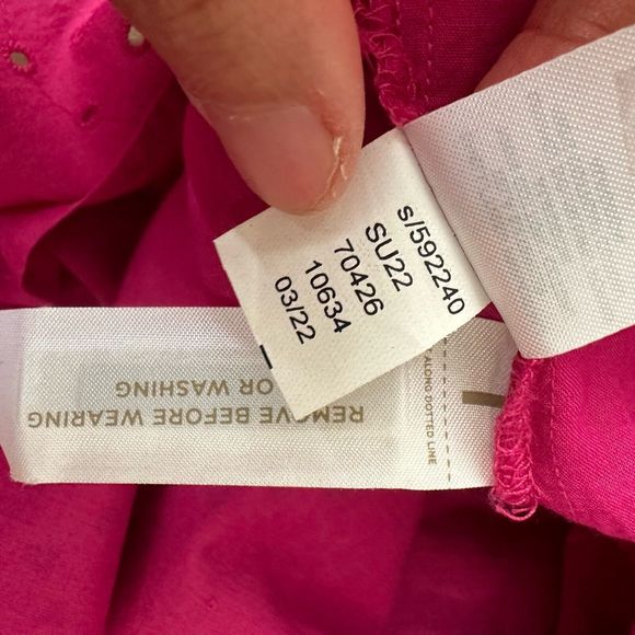 NWT LOFT Lined Petite Eyelet Button Ruffle Swing Dress in Fuchsia - Picture 10 of 12
